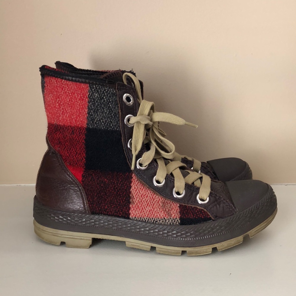Converse x Woolrich red buffalo plaid sneaker boot
